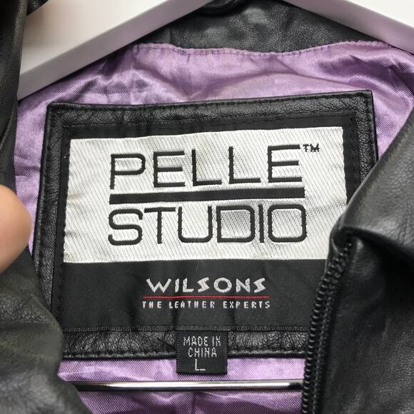 Vintage Pelle Studio Wilsons Lined Collared Jacket Womens Large L Zip Black - Picture 3 of 11